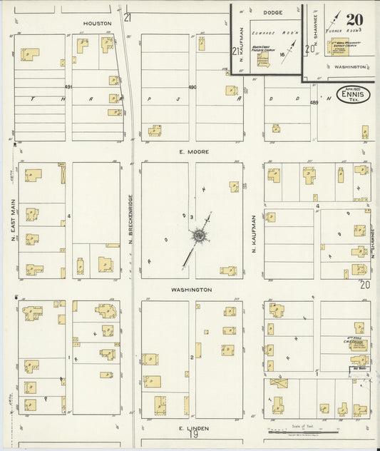 Sanborn Fire Insurance Map from Ennis, Ellis County, Texas (1920), Sheet #0020 - Historic Sanborn Fire Insurance Map Print, vintage old map wall art, antique decor, genealogy gift, Texas Texas map