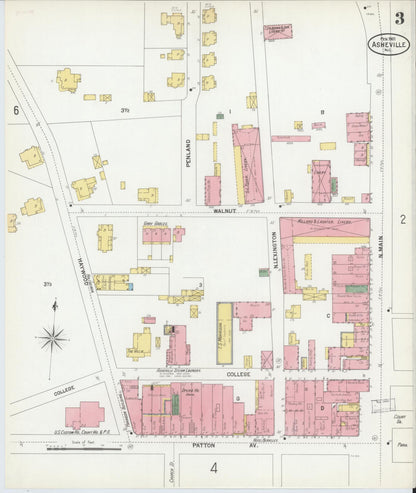 Sanborn Fire Insurance Map from Asheville, Buncombe County, North Carolina (1901), Sheet #0003 - Historic Sanborn Fire Insurance Map Print, vintage old map wall art, antique decor, genealogy gift, North Carolina North Carolina map