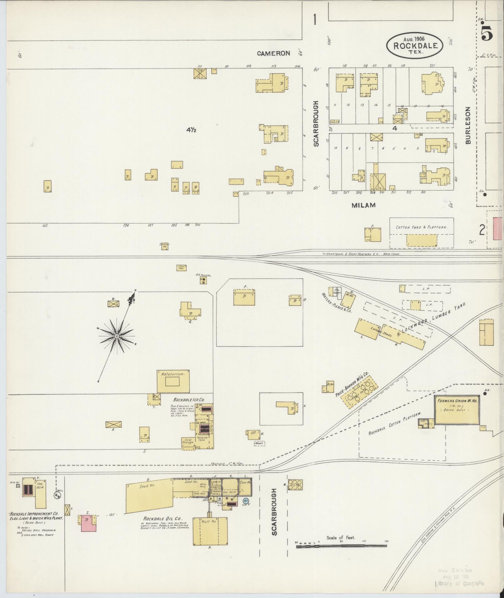 Sanborn Fire Insurance Map from Rockdale, Milam County, Texas (1906), Sheet #0005 - Complete Map Set gallery image, historic Sanborn map, vintage wall art, Texas Texas