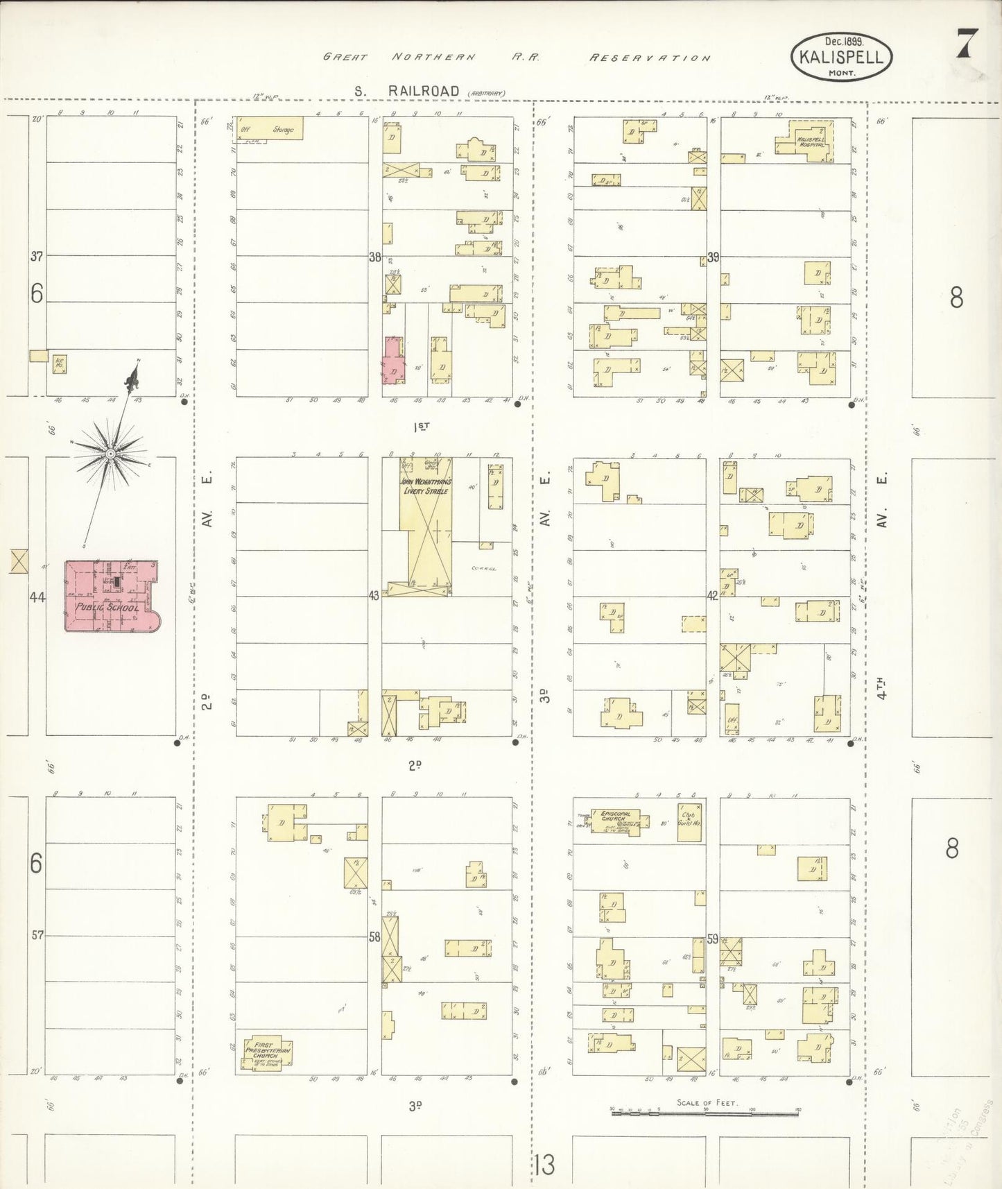 Sanborn Fire Insurance Map from Kalispell, Flathead County, Montana (1899), Sheet #0007 - Complete Map Set gallery image, historic Sanborn map, vintage wall art, Montana Montana