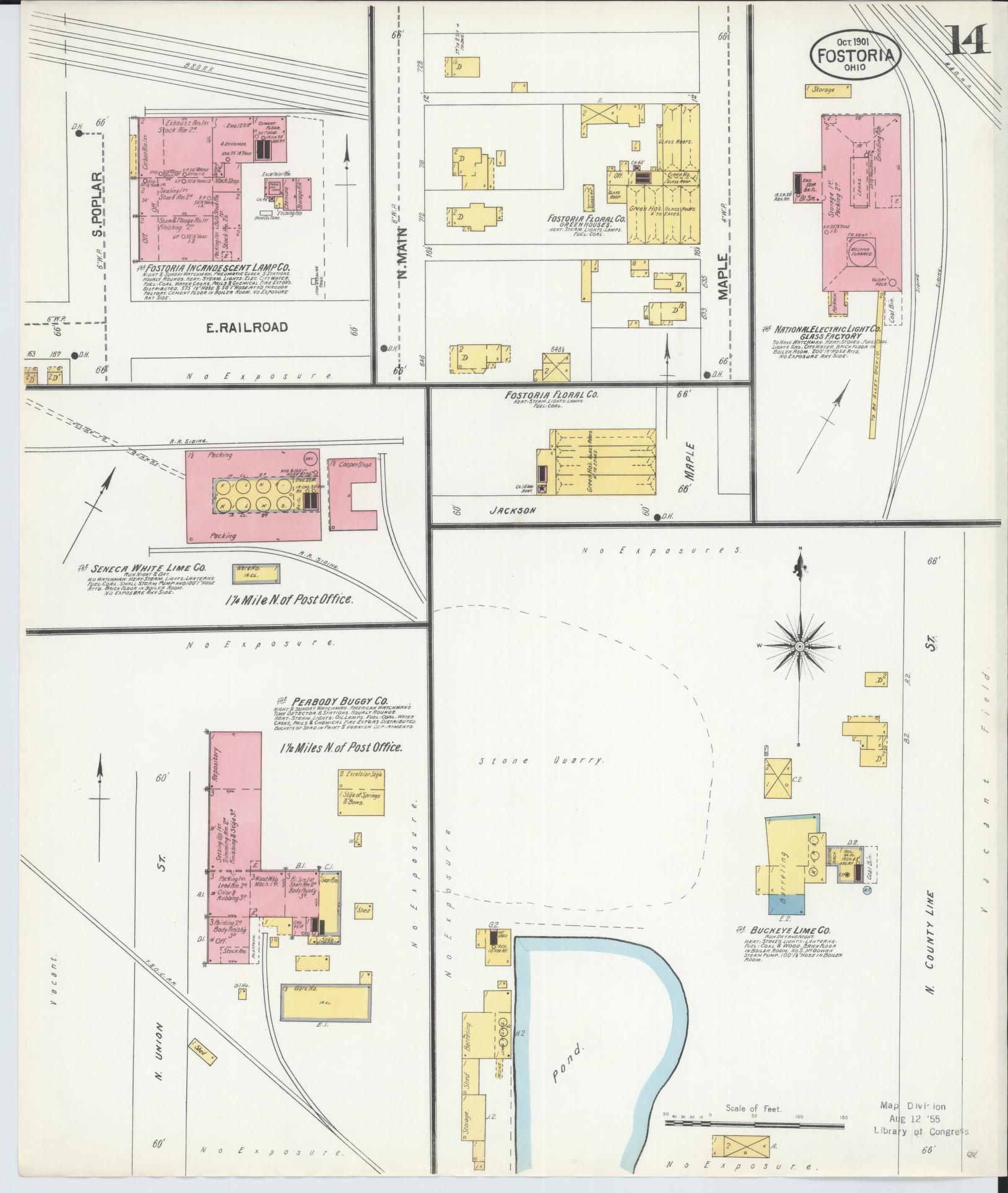 Sanborn Fire Insurance Map from Fostoria, Seneca, Hancock, And Wood Counties, Ohio (1901), Sheet #0014 - Historic Sanborn Fire Insurance Map Print, vintage old map wall art, antique decor, genealogy gift, Ohio Ohio map