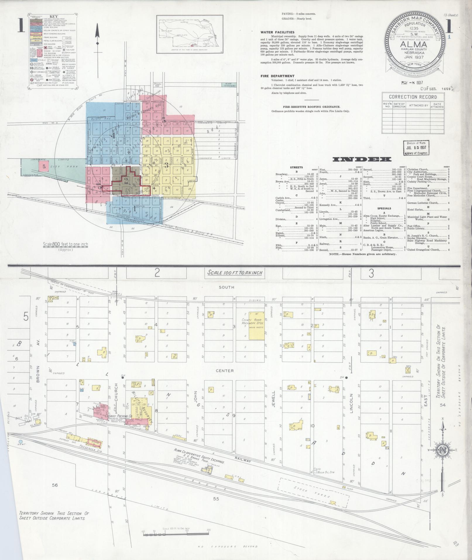Sanborn Fire Insurance Map from Alma, Harlan County, Nebraska. (1937) – Historic Sanborn Fire Insurance Map Print