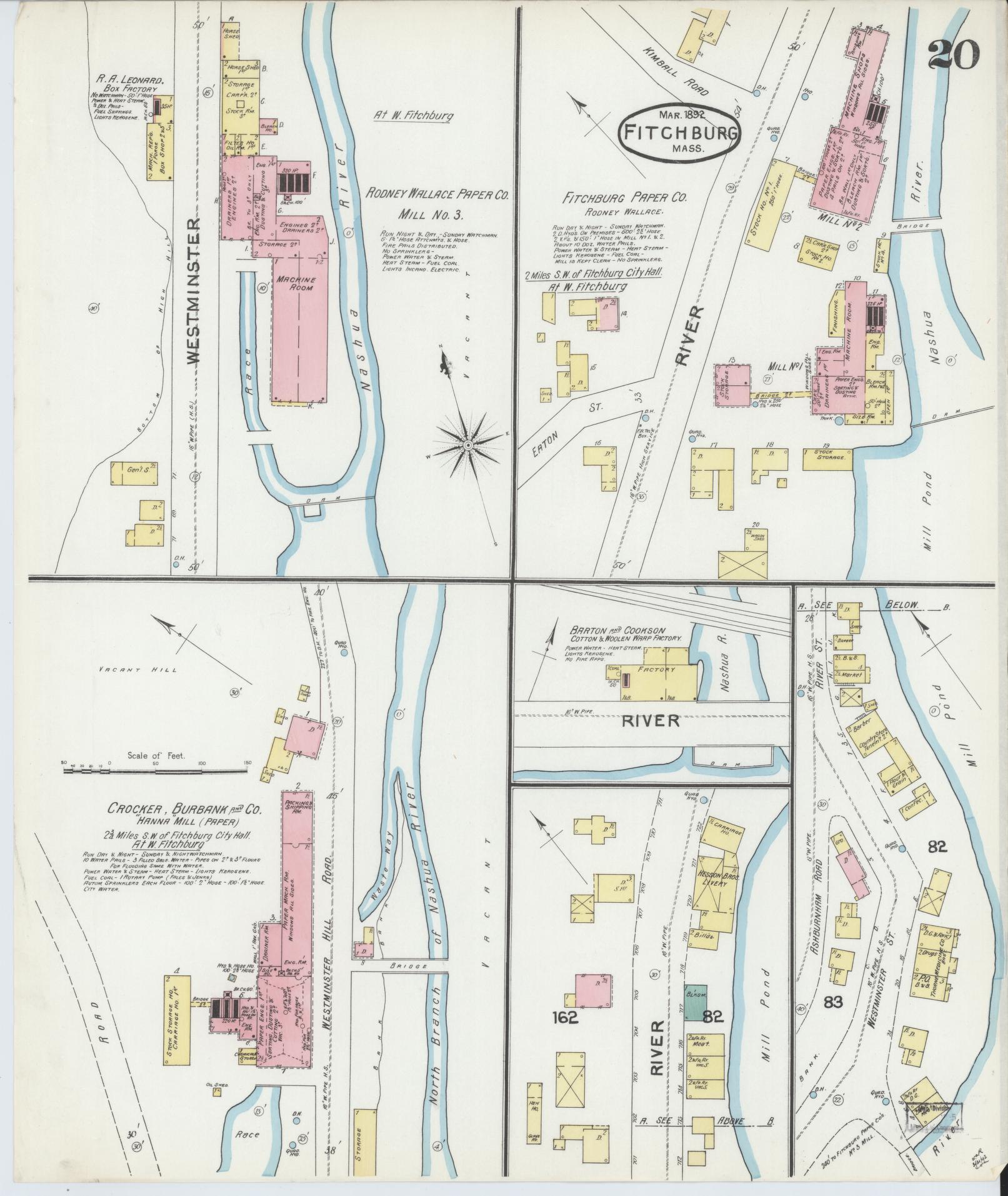 Sanborn Fire Insurance Map from Fitchburg, Worcester County, Massachusetts (1892), Sheet #0020 - Complete Map Set gallery image, historic Sanborn map, vintage wall art, Massachusetts Massachusetts