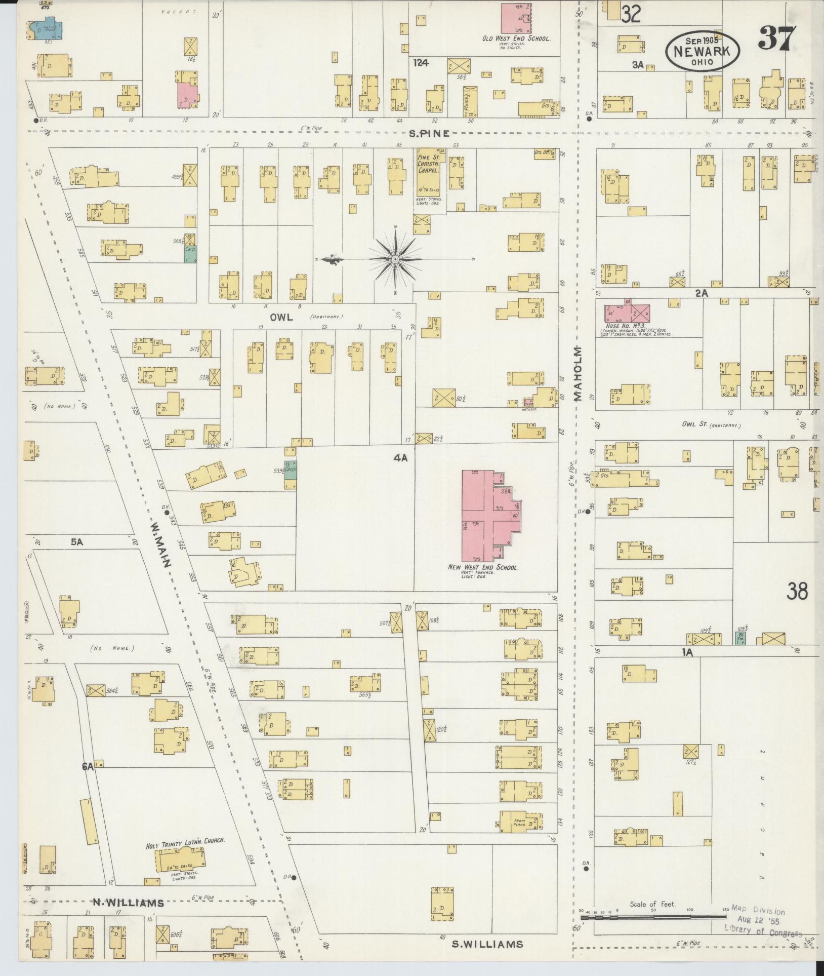 Sanborn Fire Insurance Map from Newark, Licking County, Ohio (1905), Sheet #0037 - Complete Map Set gallery image, historic Sanborn map, vintage wall art, Ohio Ohio