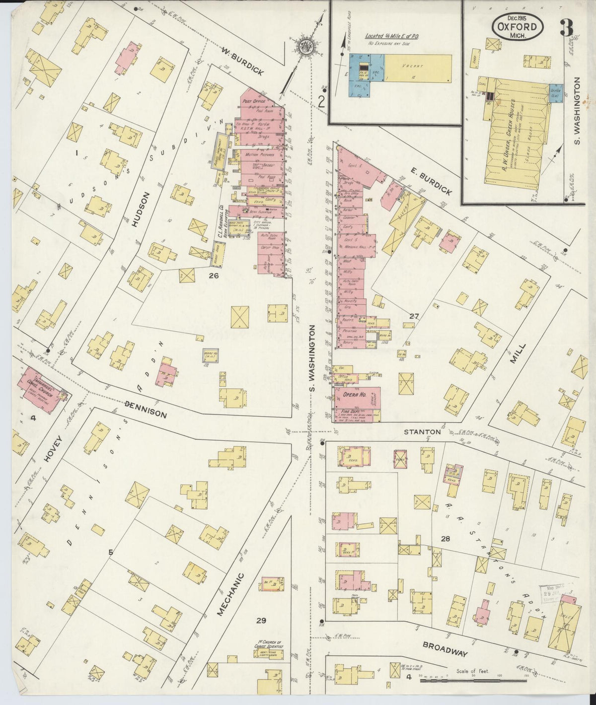Sanborn Fire Insurance Map from Oxford, Oakland County, Michigan (1915), Sheet #0003 - Historic Sanborn Fire Insurance Map Print, vintage old map wall art, antique decor, genealogy gift, Michigan Michigan map