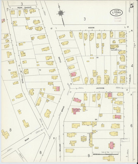Sanborn Fire Insurance Map from Lyons, Wayne County, New York (1911), Sheet #0005 - Historic Sanborn Fire Insurance Map Print, vintage old map wall art, antique decor, genealogy gift, New York New York map