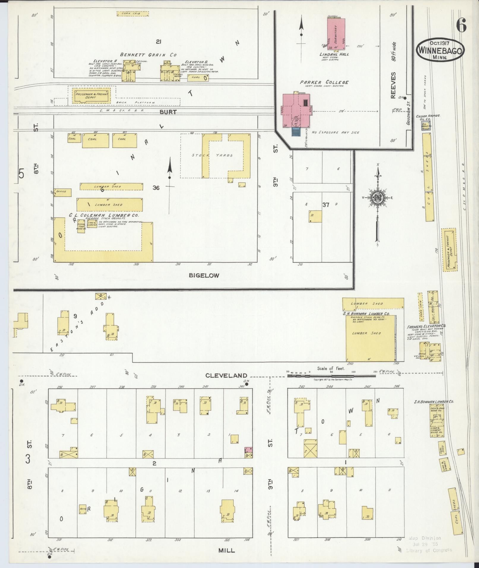 Sanborn Fire Insurance Map from Winnebago, Faribault County, Minnesota (1917), Sheet #0006 - Historic Sanborn Fire Insurance Map Print, vintage old map wall art, antique decor, genealogy gift, Minnesota Minnesota map