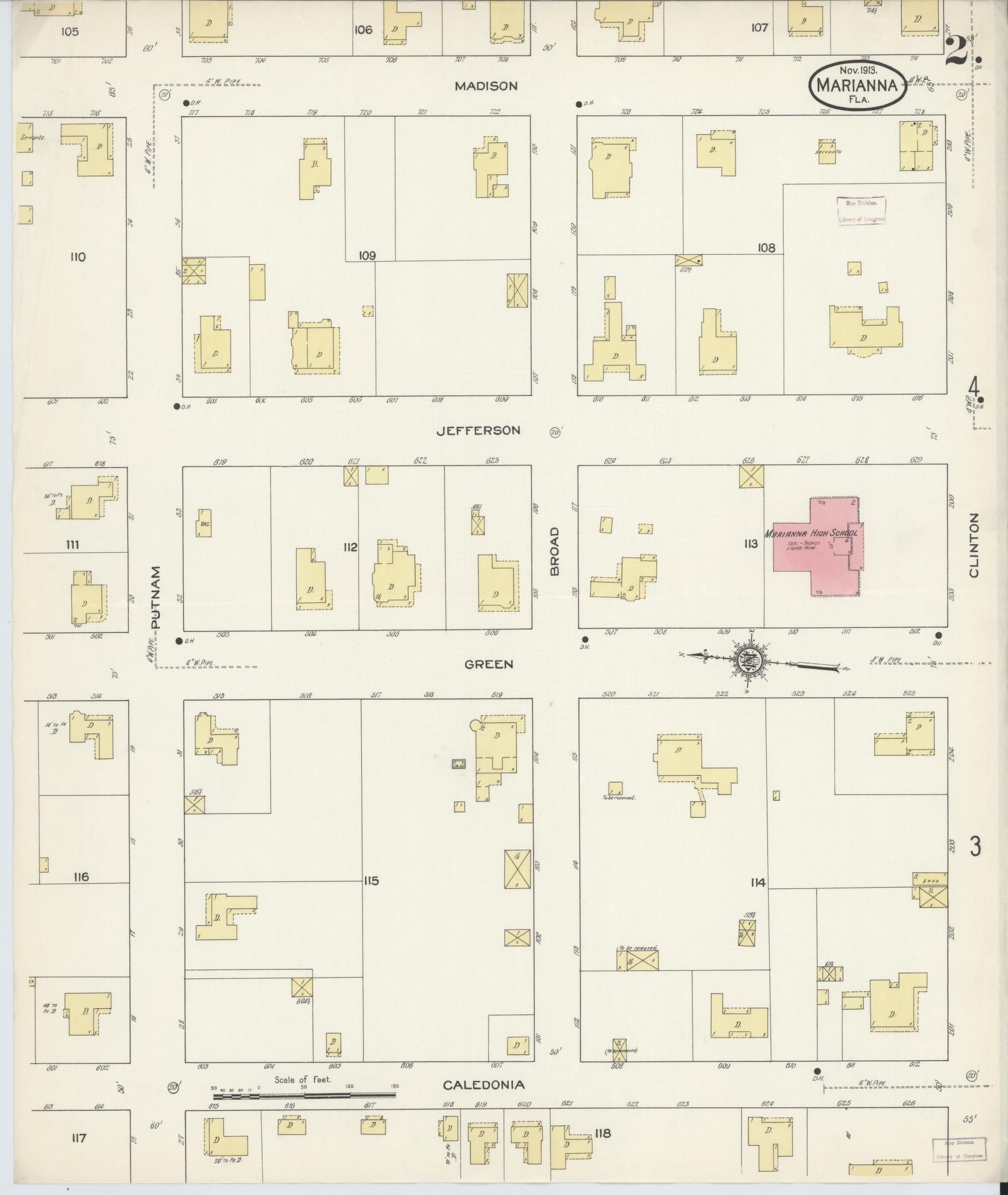 Sanborn Fire Insurance Map from Marianna, Jackson County, Florida (1913), Sheet #0002 - Complete Map Set gallery image, historic Sanborn map, vintage wall art, Florida Florida