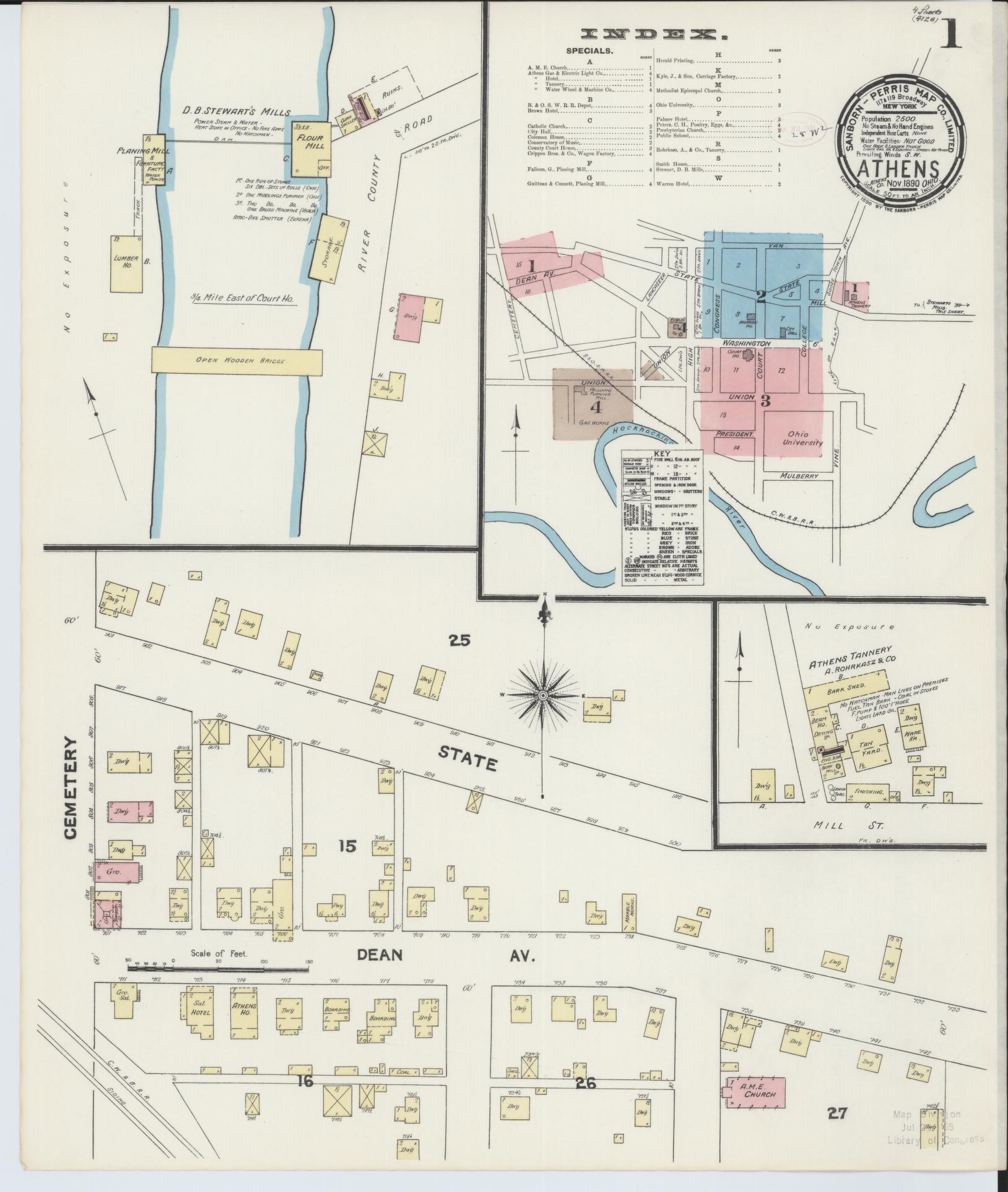 Sanborn Fire Insurance Map from Athens, Athens County, Ohio (1890), Sheet #0001 - Complete Map Set gallery image, historic Sanborn map, vintage wall art, Ohio Ohio
