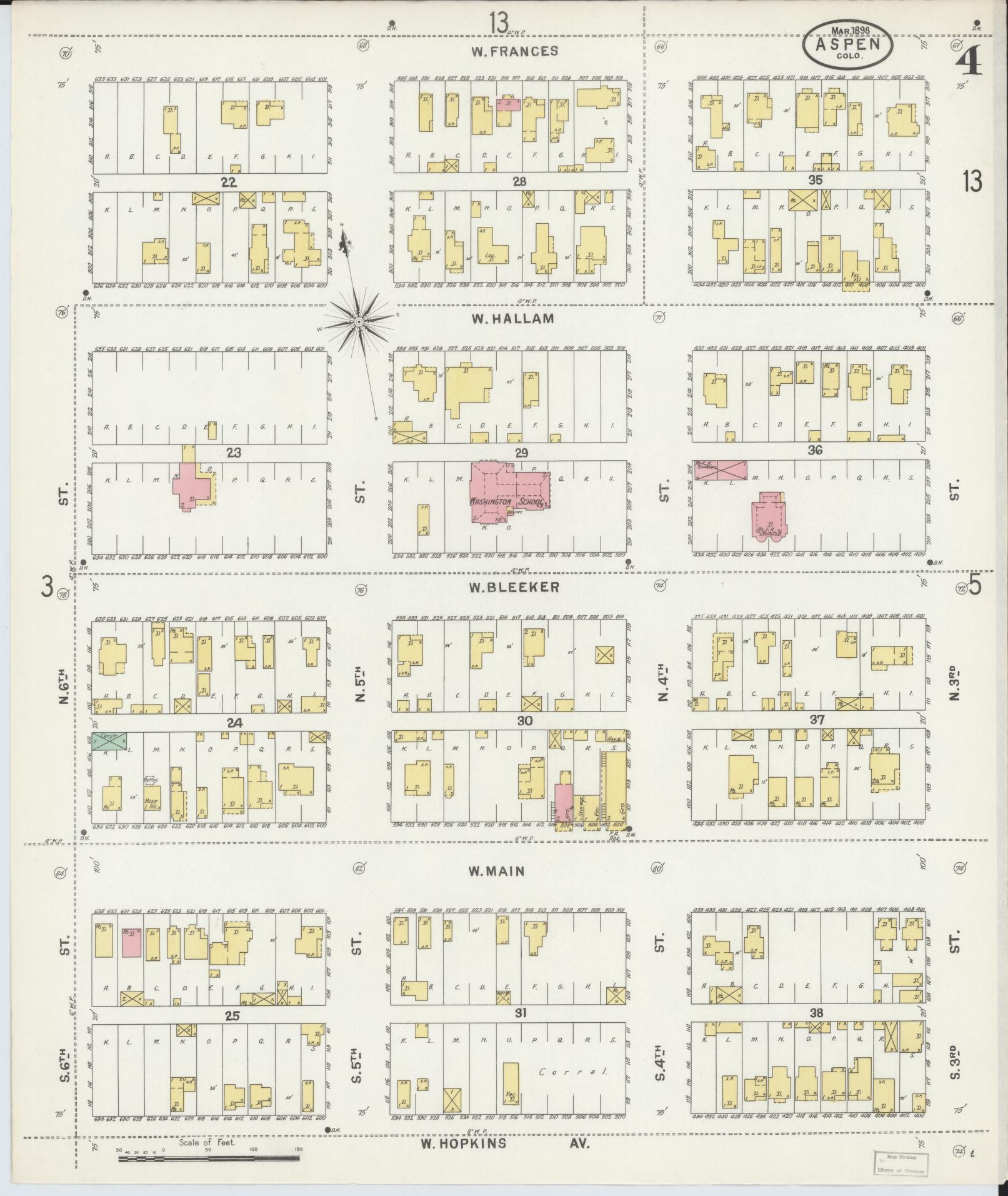 Sanborn Fire Insurance Map from Aspen, Pitkin County, Colorado (1898), Sheet #0004 - Complete Map Set gallery image, historic Sanborn map, vintage wall art, Colorado Colorado