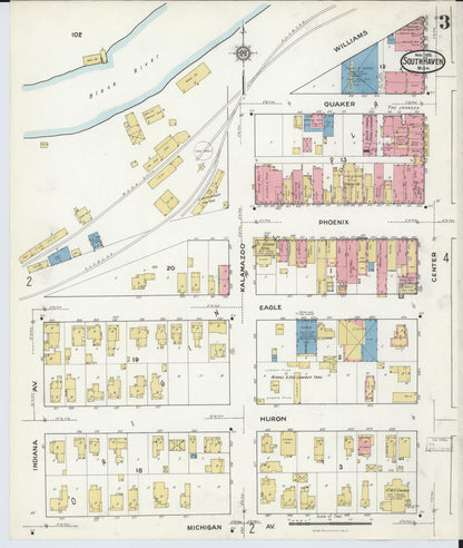 Sanborn Fire Insurance Map from South Haven, Van Buren County, Michigan (1916), Sheet #0003 - Historic Sanborn Fire Insurance Map Print, vintage old map wall art, antique decor, genealogy gift, Michigan Michigan map