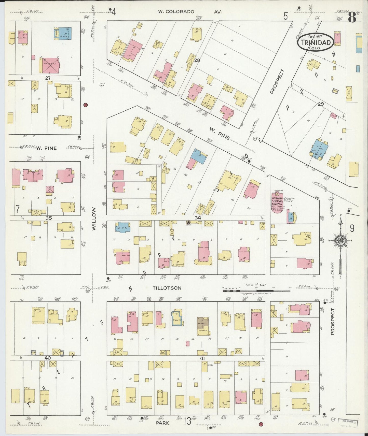 Sanborn Fire Insurance Map from Trinidad, Las Animas County, Colorado (1917), Sheet #0008 - Historic Sanborn Fire Insurance Map Print, vintage old map wall art, antique decor, genealogy gift, Colorado Colorado map