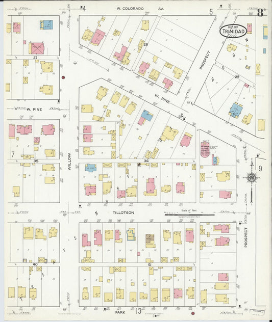 Sanborn Fire Insurance Map from Trinidad, Las Animas County, Colorado (1917), Sheet #0008 - Historic Sanborn Fire Insurance Map Print, vintage old map wall art, antique decor, genealogy gift, Colorado Colorado map
