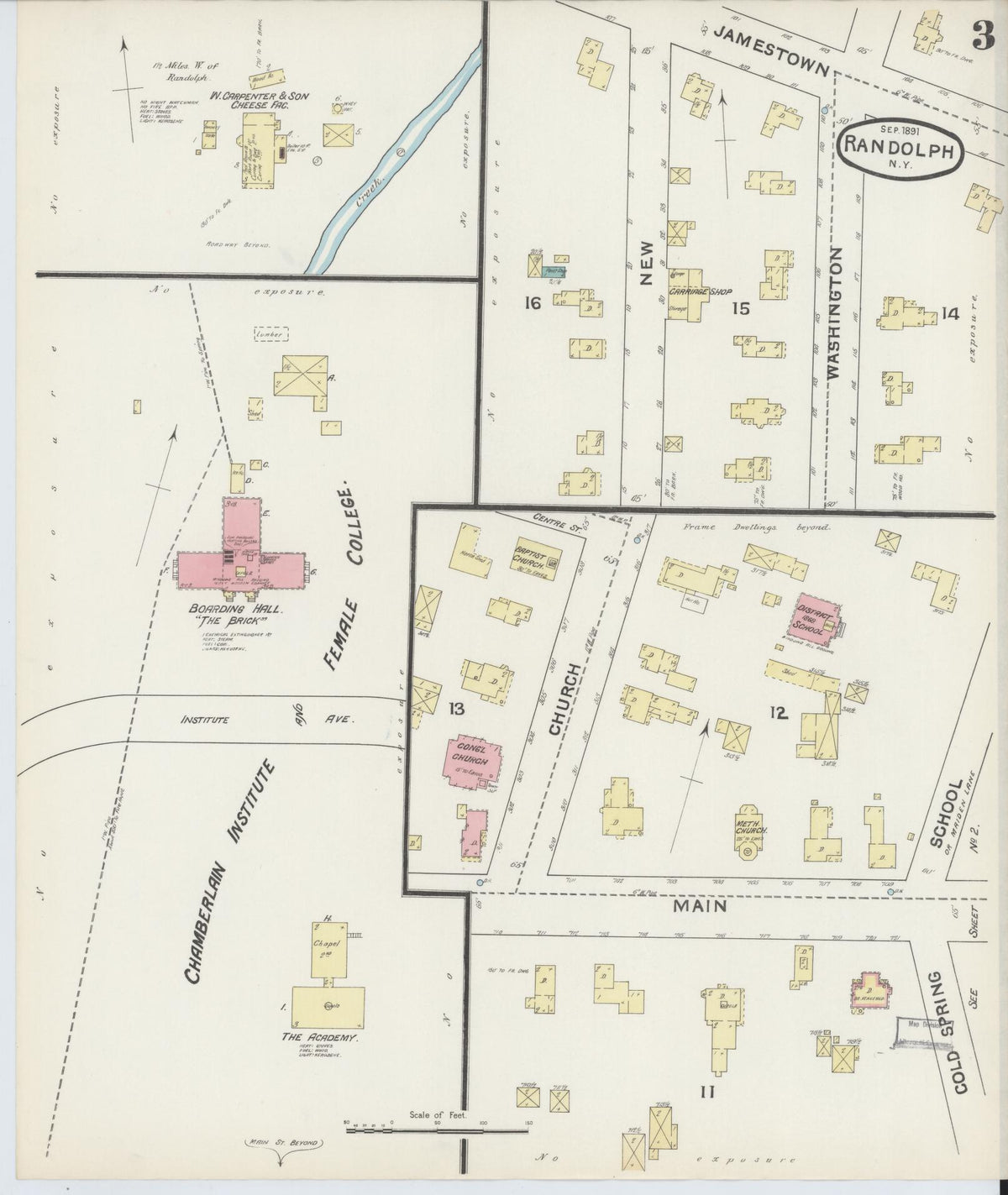 Sanborn Fire Insurance Map from Randolph, Cattaraugus County, New York (1891), Sheet #0003 - Complete Map Set gallery image, historic Sanborn map, vintage wall art, New York New York