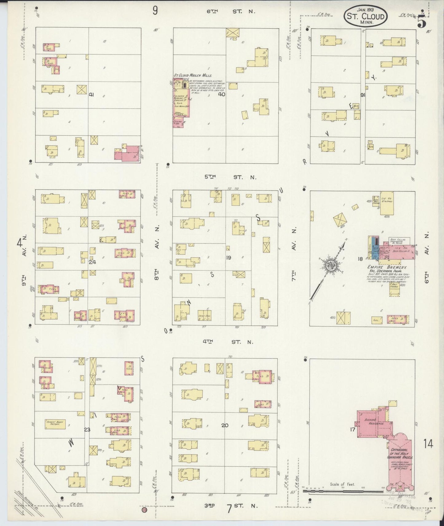 Sanborn Fire Insurance Map from Saint Cloud, Stearns, Benton, and Sherburne Counties, Minnesota (1913), Sheet #0005 - Complete Map Set gallery image, historic Sanborn map, vintage wall art, Minnesota Minnesota