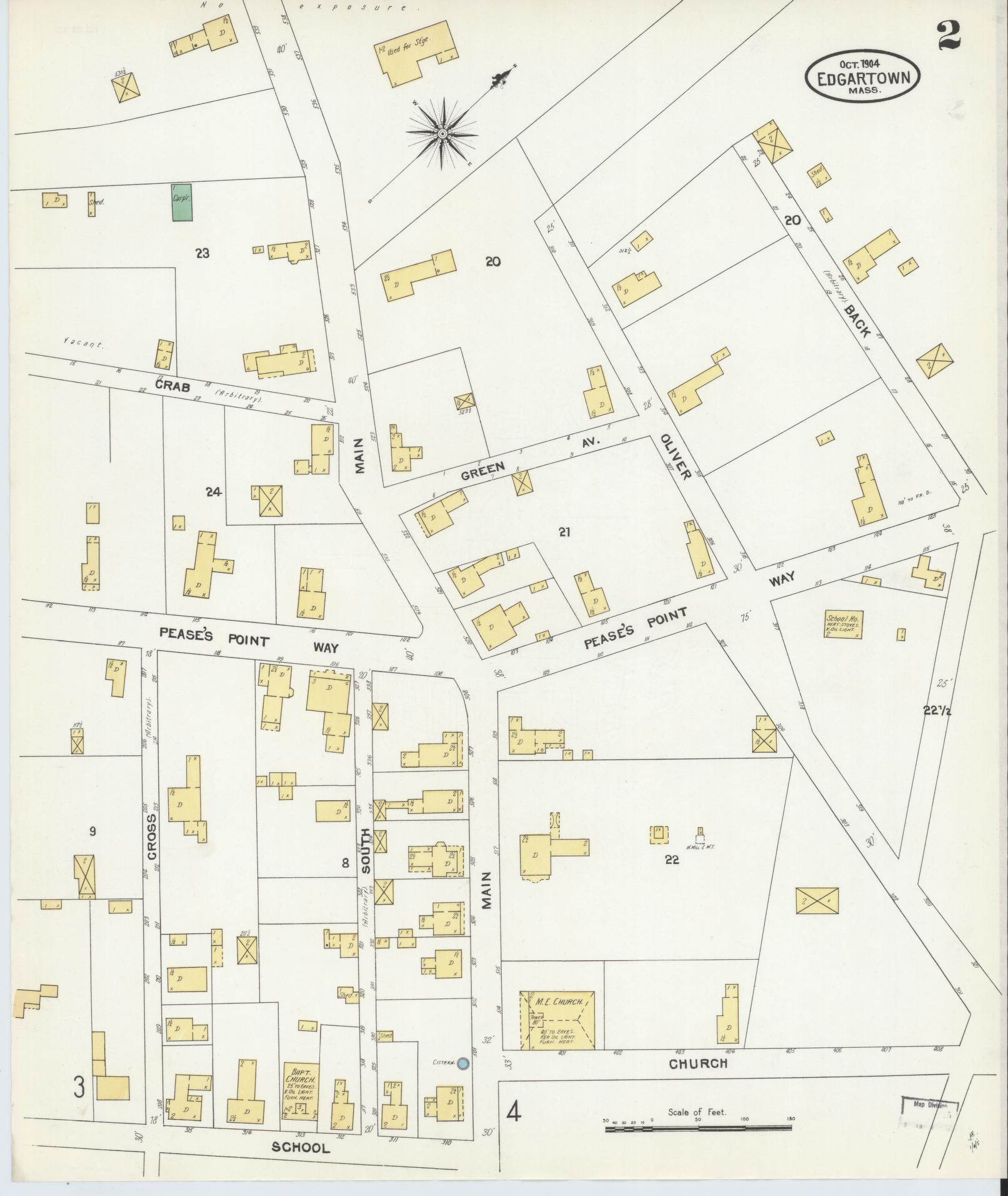 Sanborn Fire Insurance Map from Edgartown, Dukes County, Massachusetts (1904), Sheet #0002 - Historic Sanborn Fire Insurance Map Print, vintage old map wall art, antique decor, genealogy gift, Massachusetts Massachusetts map