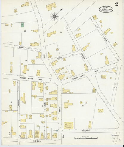 Sanborn Fire Insurance Map from Edgartown, Dukes County, Massachusetts (1904), Sheet #0002 - Historic Sanborn Fire Insurance Map Print, vintage old map wall art, antique decor, genealogy gift, Massachusetts Massachusetts map