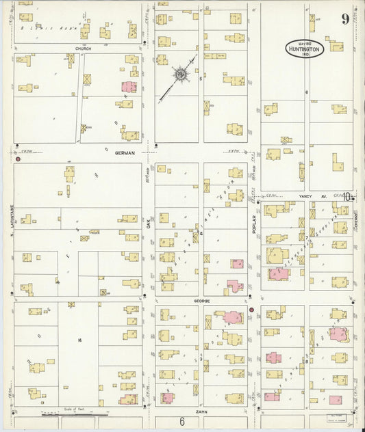 Sanborn Fire Insurance Map from Huntington, Huntington County, Indiana (1912), Sheet #0009 - Historic Sanborn Fire Insurance Map Print, vintage old map wall art, antique decor, genealogy gift, Indiana Indiana map