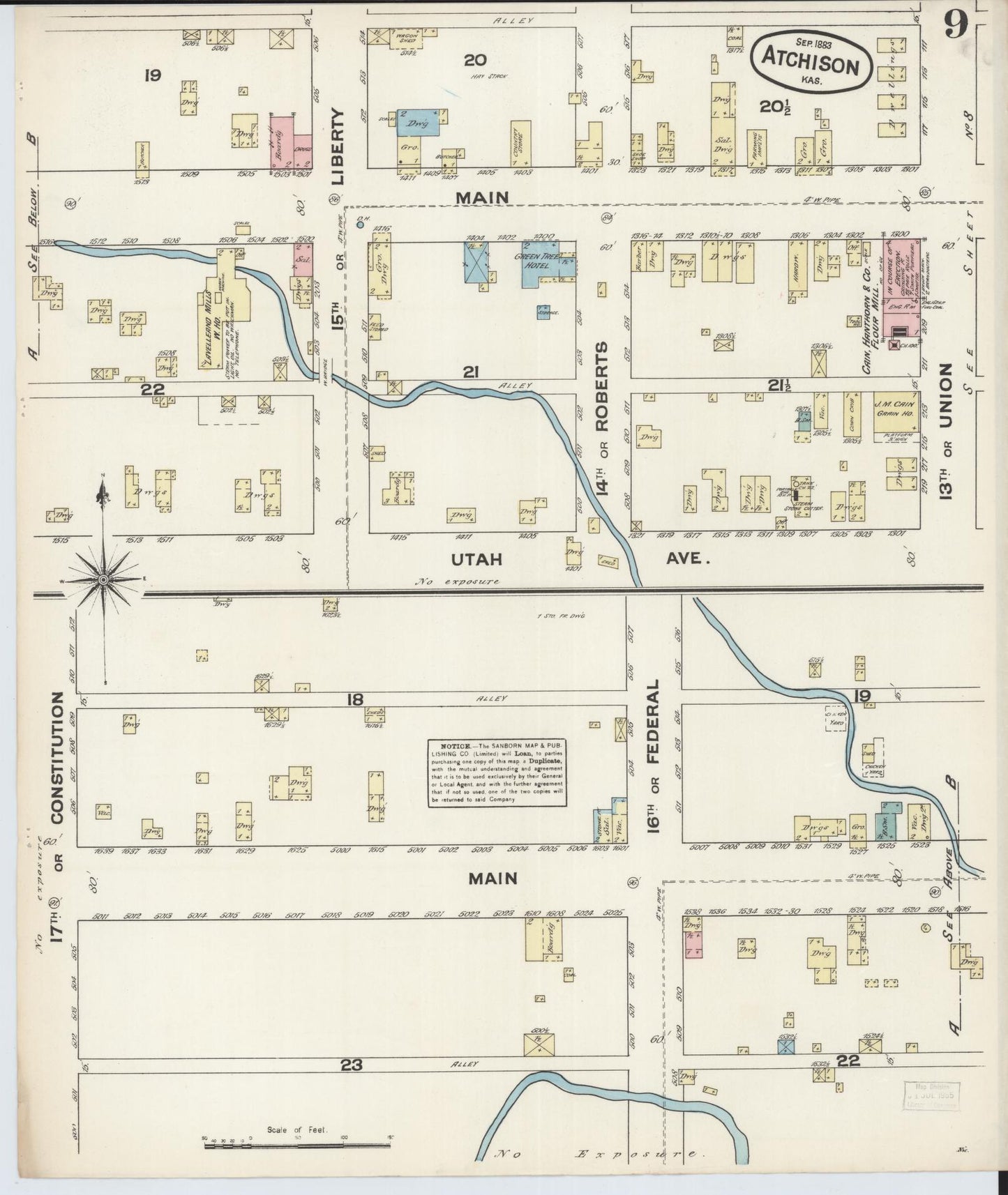 Sanborn Fire Insurance Map from Atchison, Atchison County, Kansas (1883), Sheet #0009 - Historic Sanborn Fire Insurance Map Print, vintage old map wall art, antique decor, genealogy gift, Kansas Kansas map