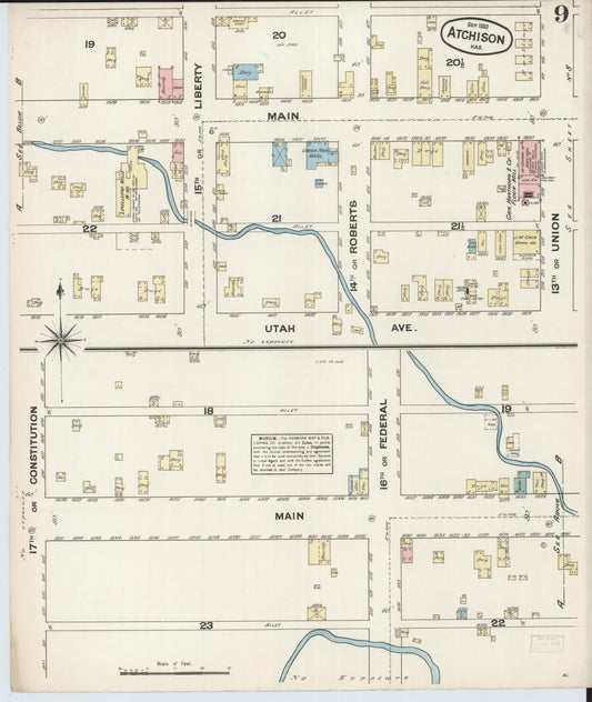Sanborn Fire Insurance Map from Atchison, Atchison County, Kansas (1883), Sheet #0009 - Historic Sanborn Fire Insurance Map Print, vintage old map wall art, antique decor, genealogy gift, Kansas Kansas map