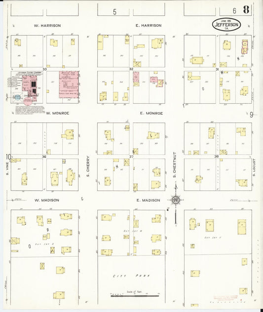 Sanborn Fire Insurance Map from Jefferson, Greene County, Iowa (1915), Sheet #0008 - Historic Sanborn Fire Insurance Map Print, vintage old map wall art
