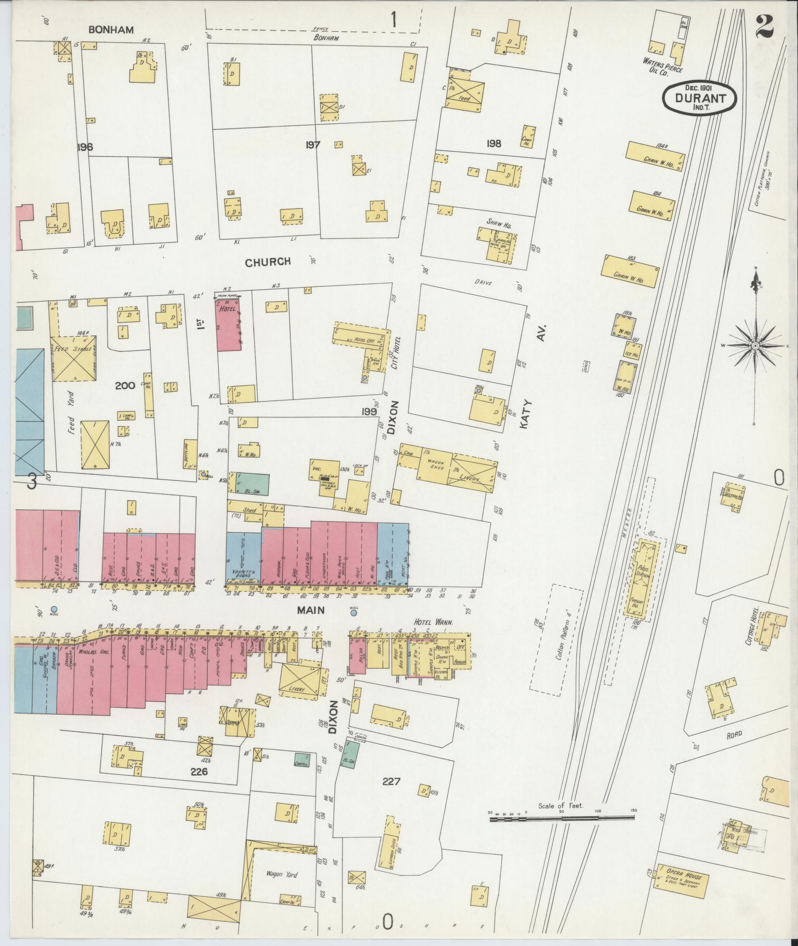 Sanborn Fire Insurance Map from Durant, Bryan County, Oklahoma (1901), Sheet #0002 - Complete Map Set gallery image, historic Sanborn map, vintage wall art, Oklahoma Oklahoma