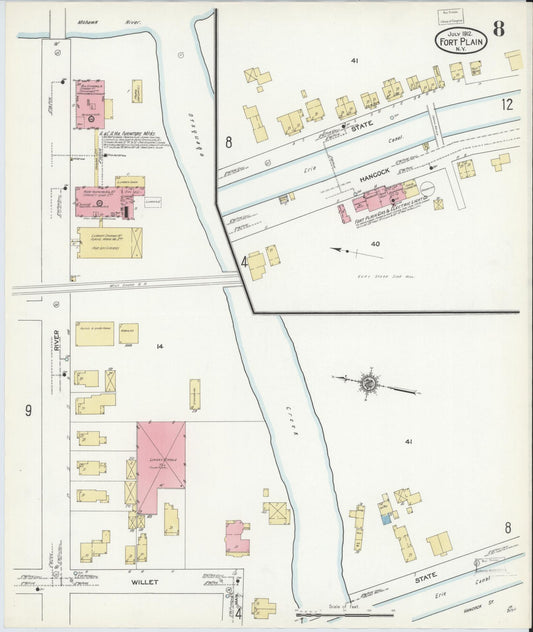 Sanborn Fire Insurance Map from Fort Plain, Montgomery County, New York (1912), Sheet #0008 - Historic Sanborn Fire Insurance Map Print, vintage old map wall art, antique decor, genealogy gift, New York New York map