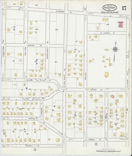 Sanborn Fire Insurance Map from Freeport, Nassau County, New York (1917), Sheet #0017 - Historic Sanborn Fire Insurance Map Print, vintage old map wall art, antique decor, genealogy gift, New York New York map