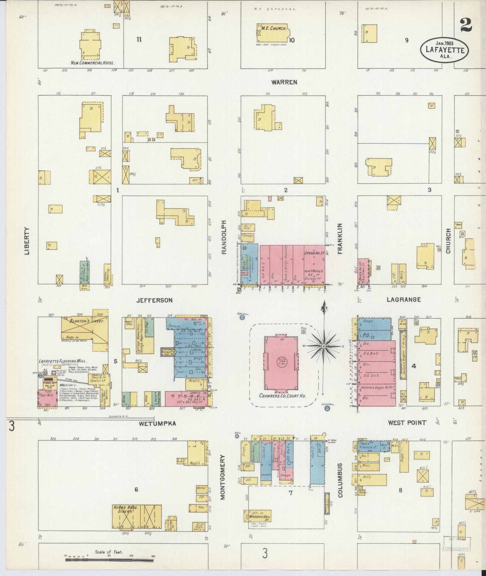 Sanborn Fire Insurance Map from Lafayette, Chambers County, Alabama (1903), Sheet #0002 - Complete Map Set gallery image, historic Sanborn map, vintage wall art, Alabama Alabama