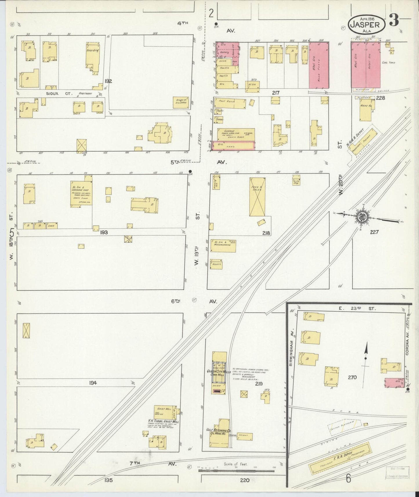 Sanborn Fire Insurance Map from Jasper, Walker County, Alabama (1916), Sheet #0003 - Complete Map Set gallery image, historic Sanborn map, vintage wall art, Alabama Alabama