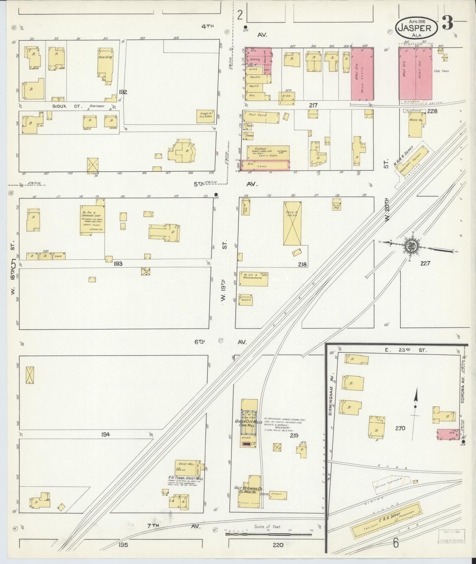 Sanborn Fire Insurance Map from Jasper, Walker County, Alabama (1916), Sheet #0003 - Complete Map Set gallery image, historic Sanborn map, vintage wall art, Alabama Alabama