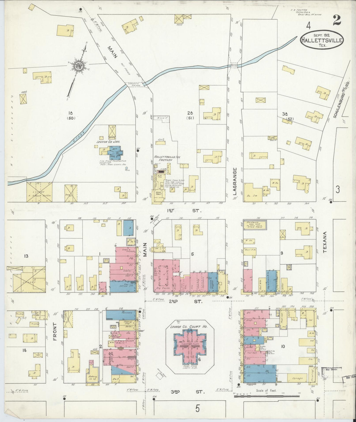 Sanborn Fire Insurance Map from Hallettsville, Lavaca County, Texas (1912), Sheet #0002 - Complete Map Set gallery image, historic Sanborn map, vintage wall art, Texas Texas