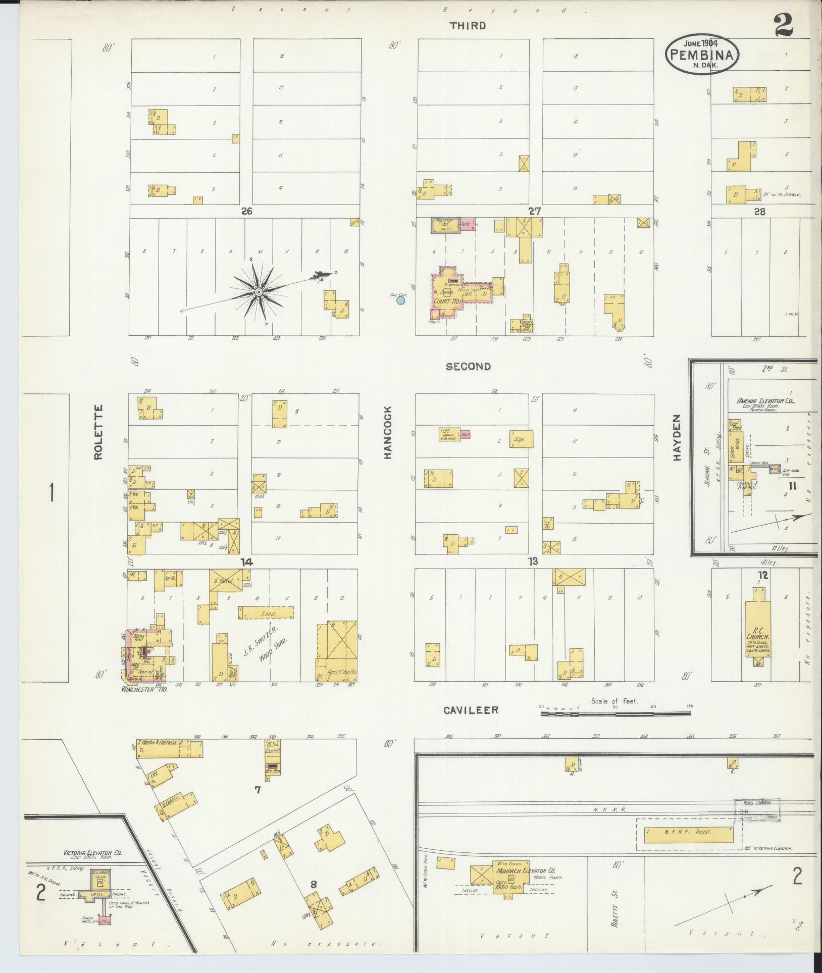 Sanborn Fire Insurance Map from Pembina, Pembina County, North Dakota (1904), Sheet #0002 - Historic Sanborn Fire Insurance Map Print, vintage old map wall art, antique decor, genealogy gift, North Dakota North Dakota map