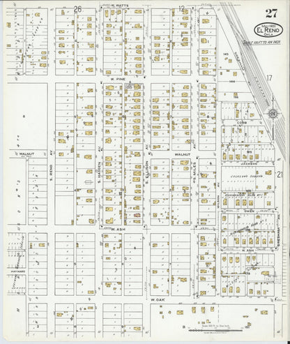 Sanborn Fire Insurance Map from El Reno, Canadian County, Oklahoma (1920), Sheet #0027 - Complete Map Set gallery image, historic Sanborn map, vintage wall art, Oklahoma Oklahoma
