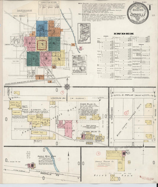 Sanborn Fire Insurance Map from Danville, Hendricks County, Indiana (1932), Sheet #0001 - Historic Sanborn Fire Insurance Map Print, vintage old map wall art, antique decor, genealogy gift, Indiana Indiana map