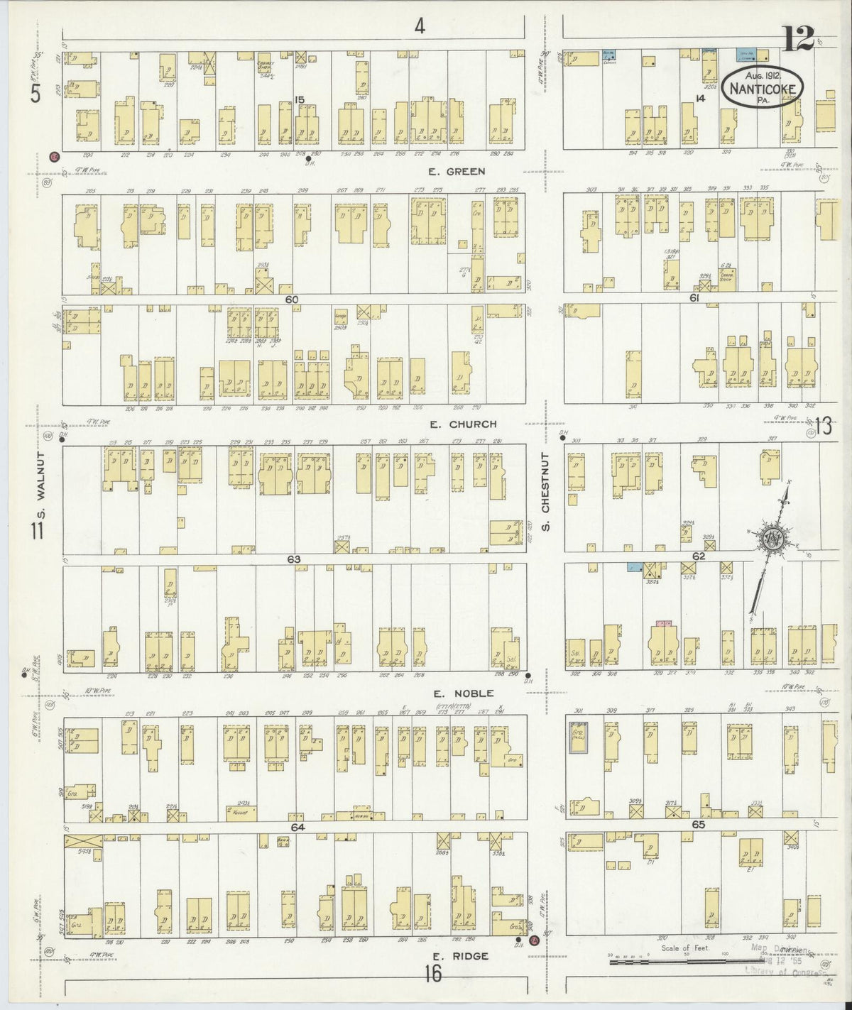 Sanborn Fire Insurance Map from Nanticoke, Luzerne County, Pennsylvania (1912), Sheet #0012 - Historic Sanborn Fire Insurance Map Print, vintage old map wall art, antique decor, genealogy gift, Pennsylvania Pennsylvania map
