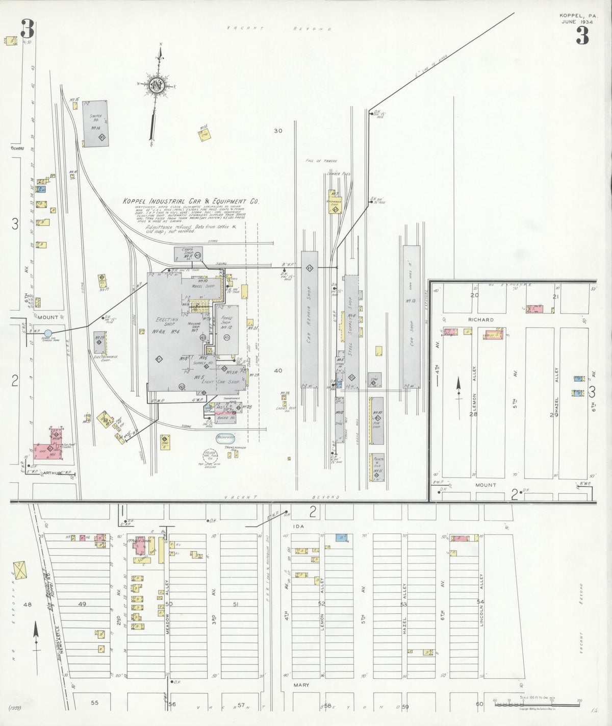 Sanborn Fire Insurance Map from Koppel, Beaver County, Pennsylvania (1934), Sheet #0003 - Historic Sanborn Fire Insurance Map Print, vintage old map wall art, antique decor, genealogy gift, Pennsylvania Pennsylvania map