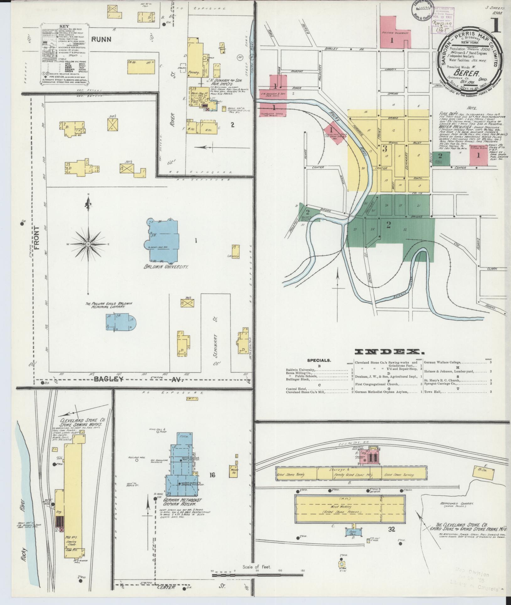 Sanborn Fire Insurance Map from Berea, Cuyahoga County, Ohio (1901), Sheet #0001 - Complete Map Set gallery image, historic Sanborn map, vintage wall art, Ohio Ohio