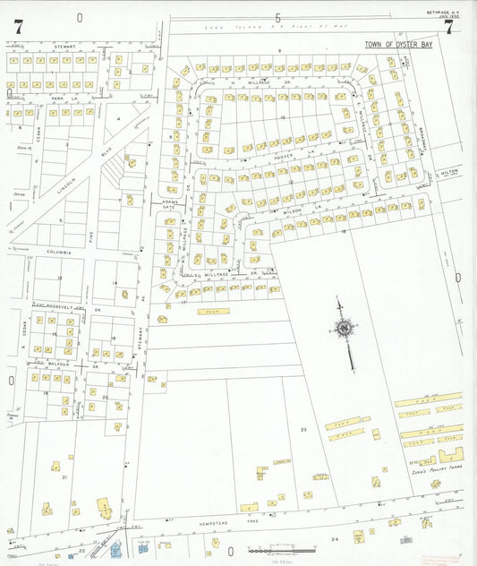 Sanborn Fire Insurance Map from Bethpage, Nassau County, New York (1950), Sheet #0007 - Historic Sanborn Fire Insurance Map Print, vintage old map wall art, antique decor, genealogy gift, New York New York map