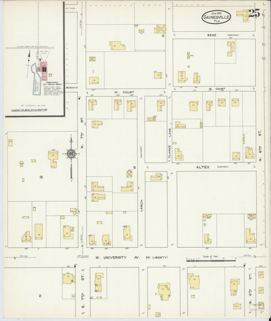 Sanborn Fire Insurance Map from Gainesville, Alachua County, Florida (1913), Sheet #0025 - Historic Sanborn Fire Insurance Map Print, vintage old map wall art, antique decor, genealogy gift, Florida Florida map