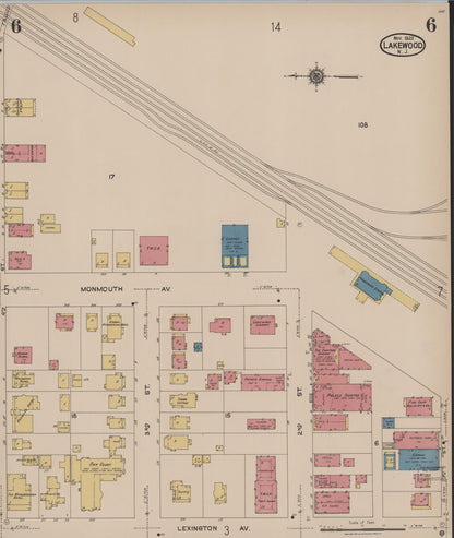 Sanborn Fire Insurance Map from Lakewood, Ocean County, New Jersey (1922), Sheet #0006 - Historic Sanborn Fire Insurance Map Print, vintage old map wall art, antique decor, genealogy gift, New Jersey New Jersey map