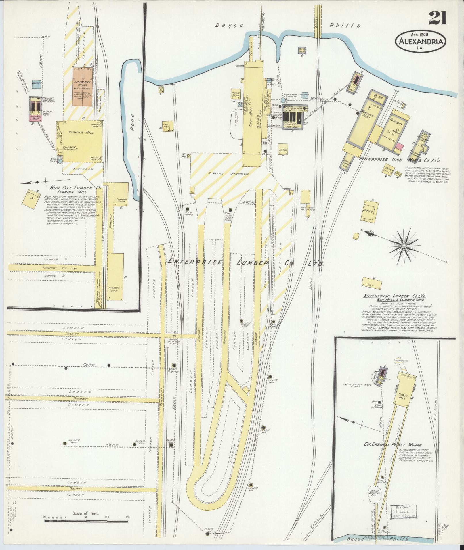 Sanborn Fire Insurance Map from Alexandria, Rapides Parish, Louisiana (1909), Sheet #0021 - Complete Map Set gallery image, historic Sanborn map, vintage wall art, Louisiana Louisiana