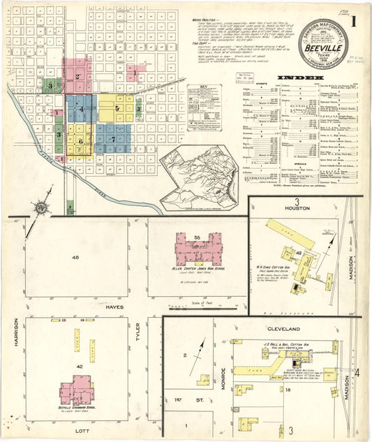 Sanborn Fire Insurance Map from Beeville, Bee County, Texas (1914), Sheet #0001 - Historic Sanborn Fire Insurance Map Print, vintage old map wall art, antique decor, genealogy gift, Texas Texas map