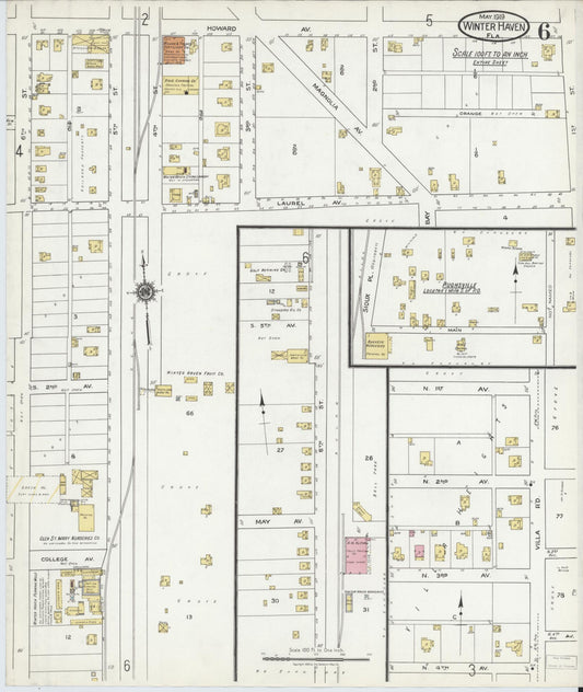 Sanborn Fire Insurance Map from Winter Haven, Polk County, Florida (1919), Sheet #0006 - Historic Sanborn Fire Insurance Map Print, vintage old map wall art, antique decor, genealogy gift, Florida Florida map