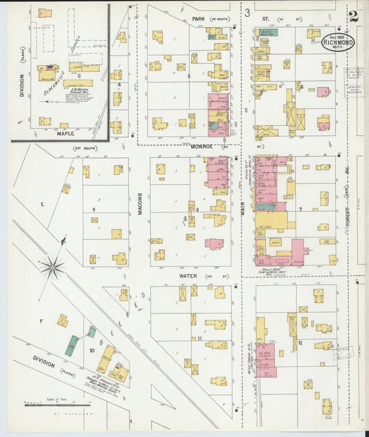 Sanborn Fire Insurance Map from Richmond, Macomb County, Michigan (1900), Sheet #0002 - Historic Sanborn Fire Insurance Map Print, vintage old map wall art, antique decor, genealogy gift, Michigan Michigan map