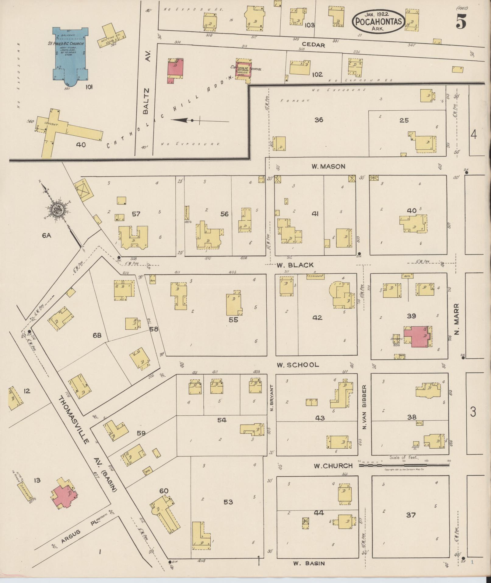 Sanborn Fire Insurance Map from Pocahontas, Randolph County, Arkansas (1922), Sheet #0005 - Complete Map Set gallery image, historic Sanborn map, vintage wall art, Arkansas Arkansas