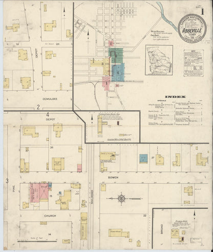 Sanborn Fire Insurance Map from Abbeville, Wilcox County, Georgia (1913), Sheet #0001 - Complete Map Set gallery image, historic Sanborn map, vintage wall art, Georgia Georgia