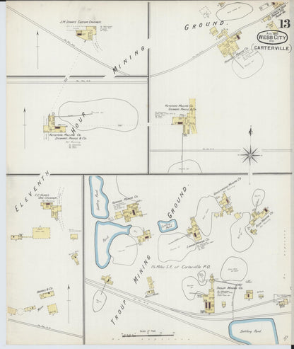 Sanborn Fire Insurance Map from Webb City, Jasper County, Missouri (1893), Sheet #0013 - Historic Sanborn Fire Insurance Map Print, vintage old map wall art, antique decor, genealogy gift, Missouri Missouri map