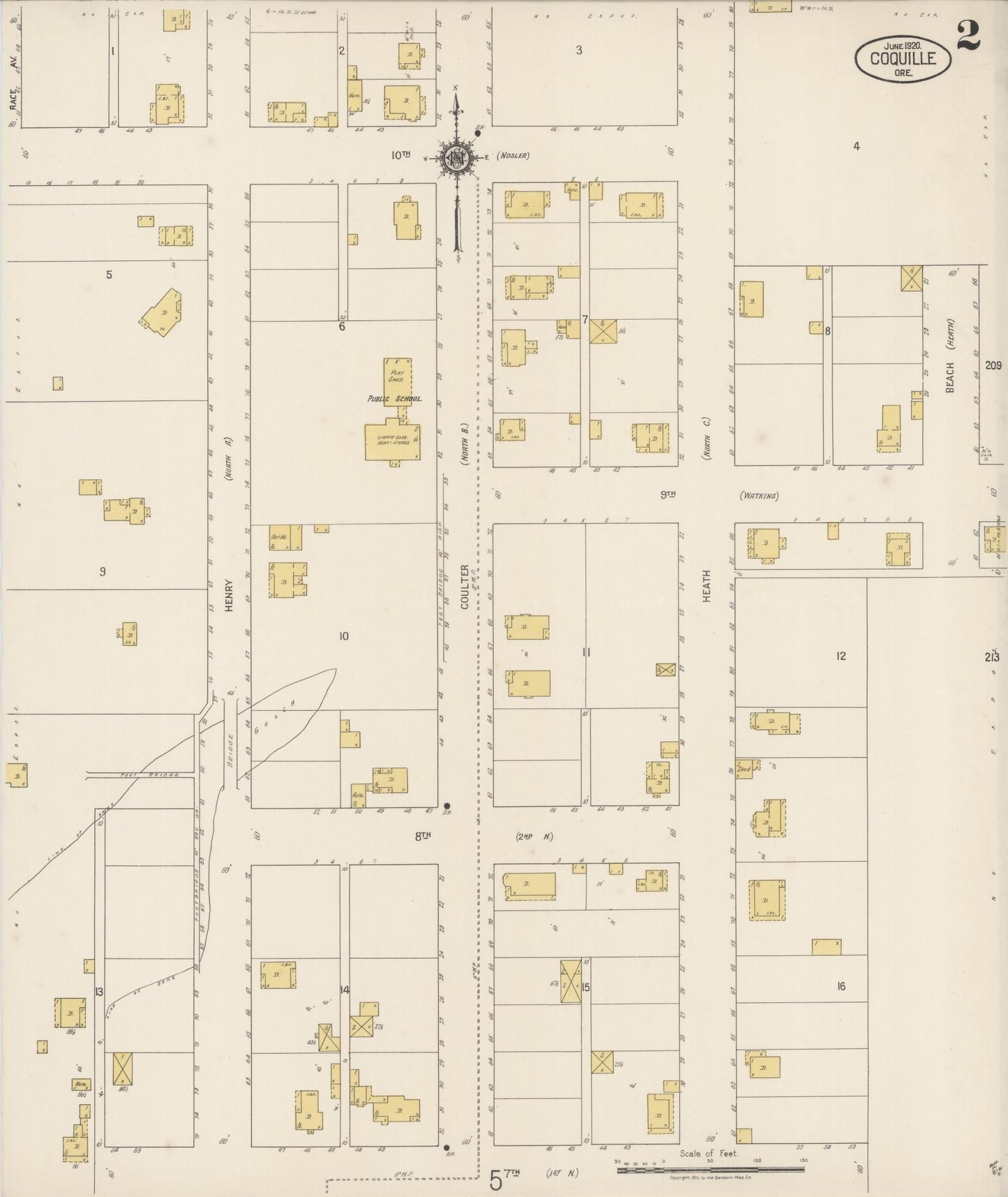 Sanborn Fire Insurance Map from Coquille, Coos County, Oregon (1920), Sheet #0002 - Complete Map Set gallery image, historic Sanborn map, vintage wall art, Oregon Oregon