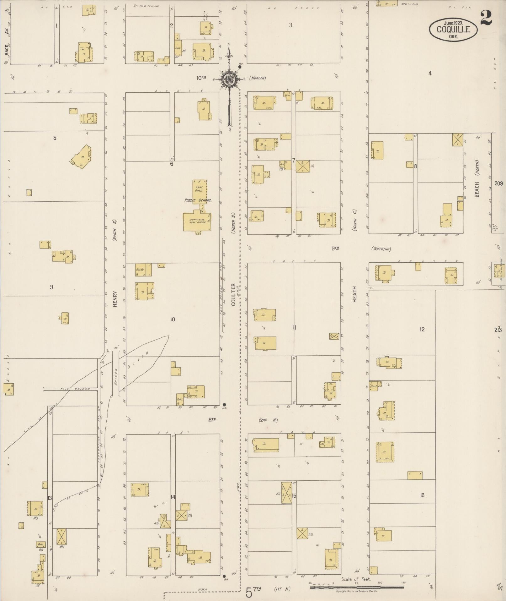 Sanborn Fire Insurance Map from Coquille, Coos County, Oregon (1920), Sheet #0002 - Complete Map Set gallery image, historic Sanborn map, vintage wall art, Oregon Oregon